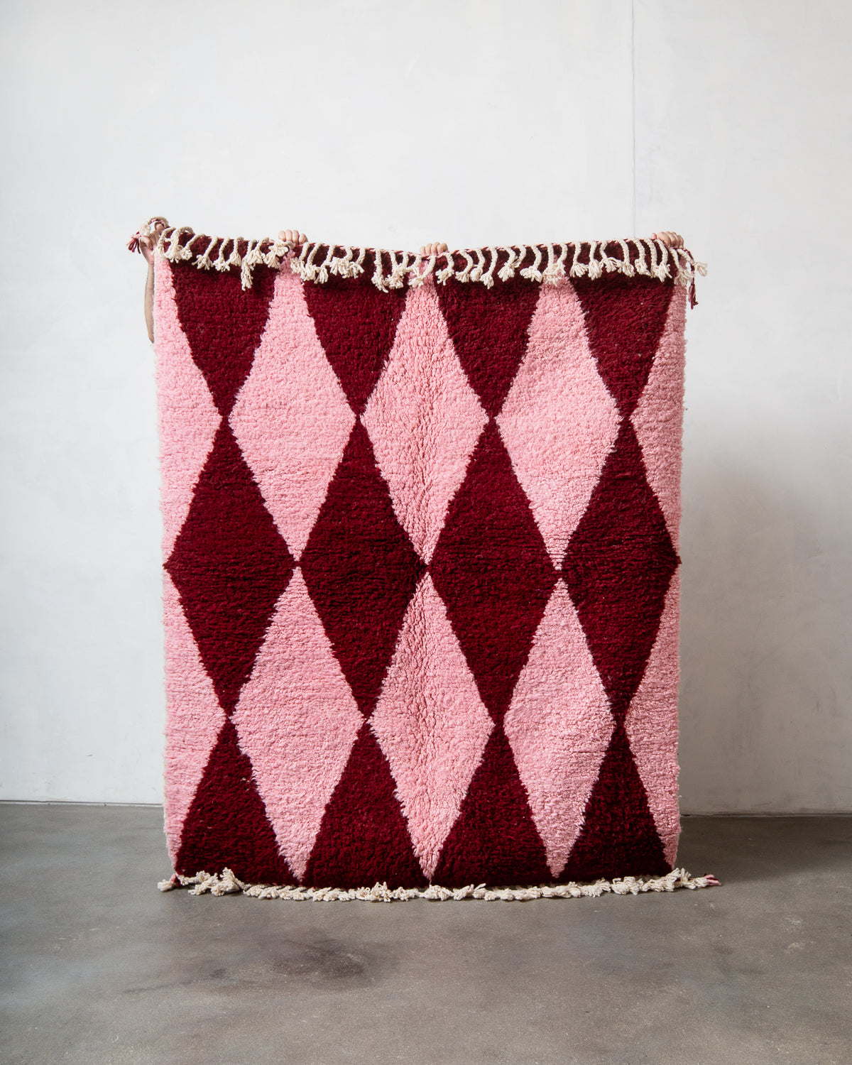 Modern, designer, handcrafted Berber rug from Morocco. Beniourain carpet with beautiful colours and patterns and fluffy wool texture.